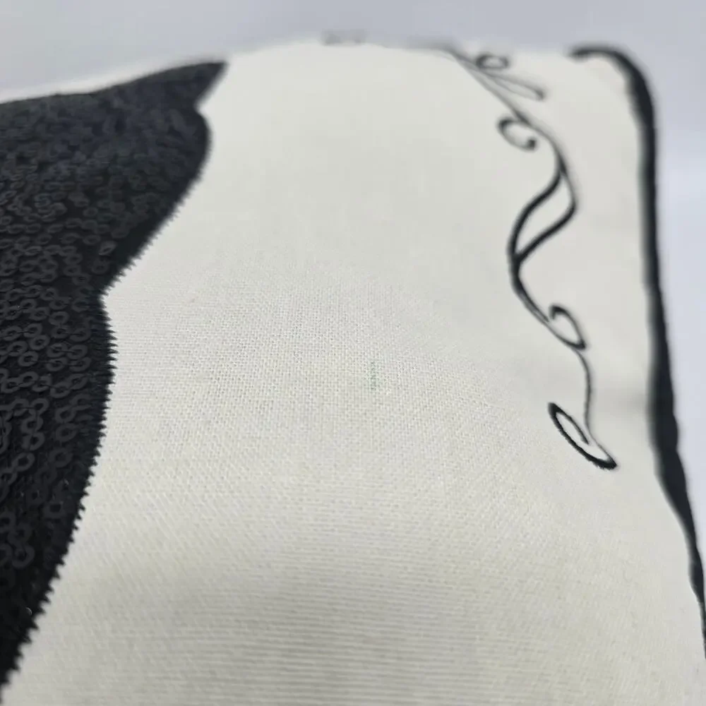 Black Cat & Spider Sequin Throw Pillow Halloween Décor Embroidered 15